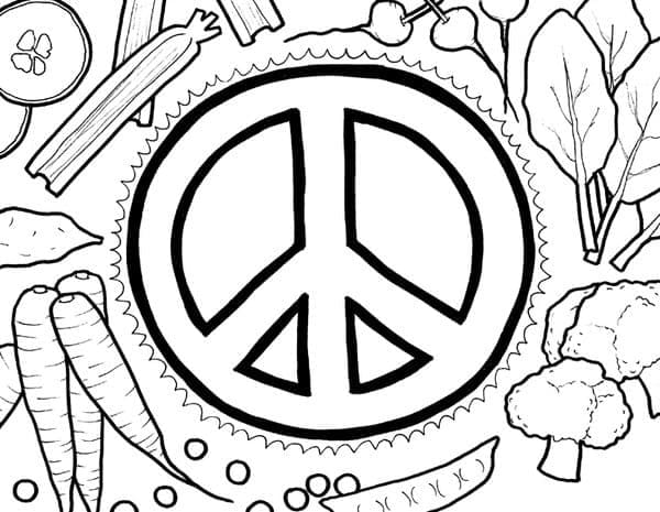 Vegetables with Peace Sign coloring page