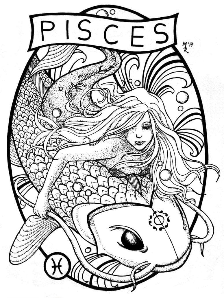 Zodiac Pisces for Adults coloring page