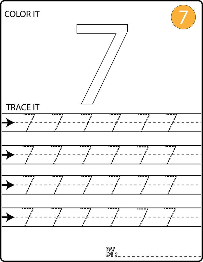 Printable Free Number 7 Tracing Example