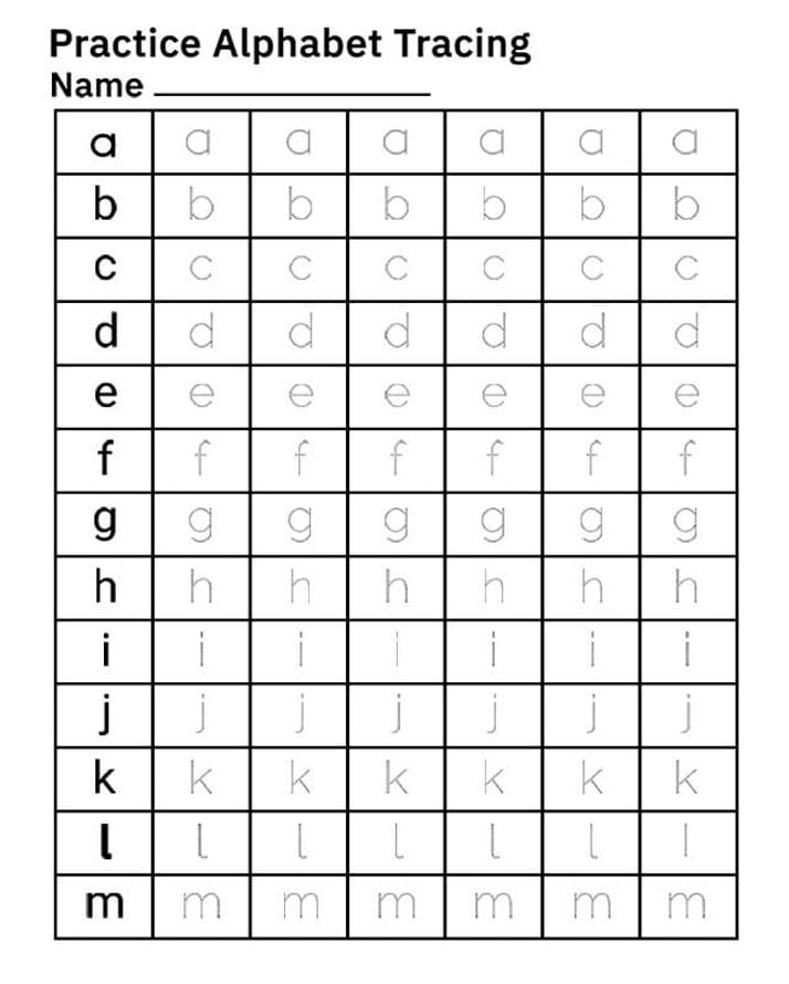 Printable Letter A-Z Tracing Practice