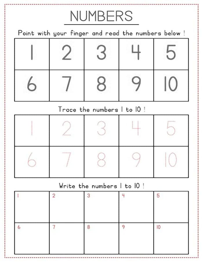 Printable Number 1-10 Tracing For Children