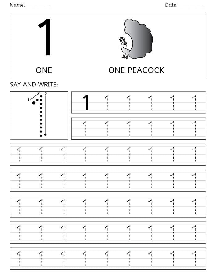 Printable Number 1 For Tracing