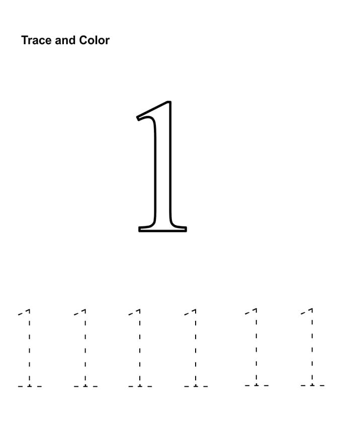 Printable Number 1 Trace And Color