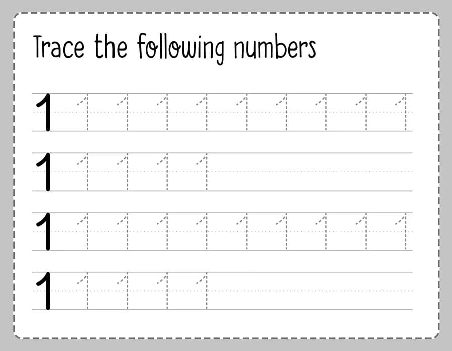 Printable Number 1 Tracing Example