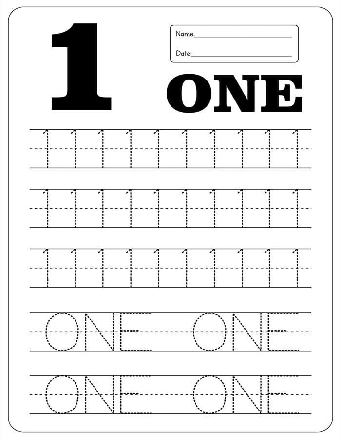 Printable Number 1 Tracing In English