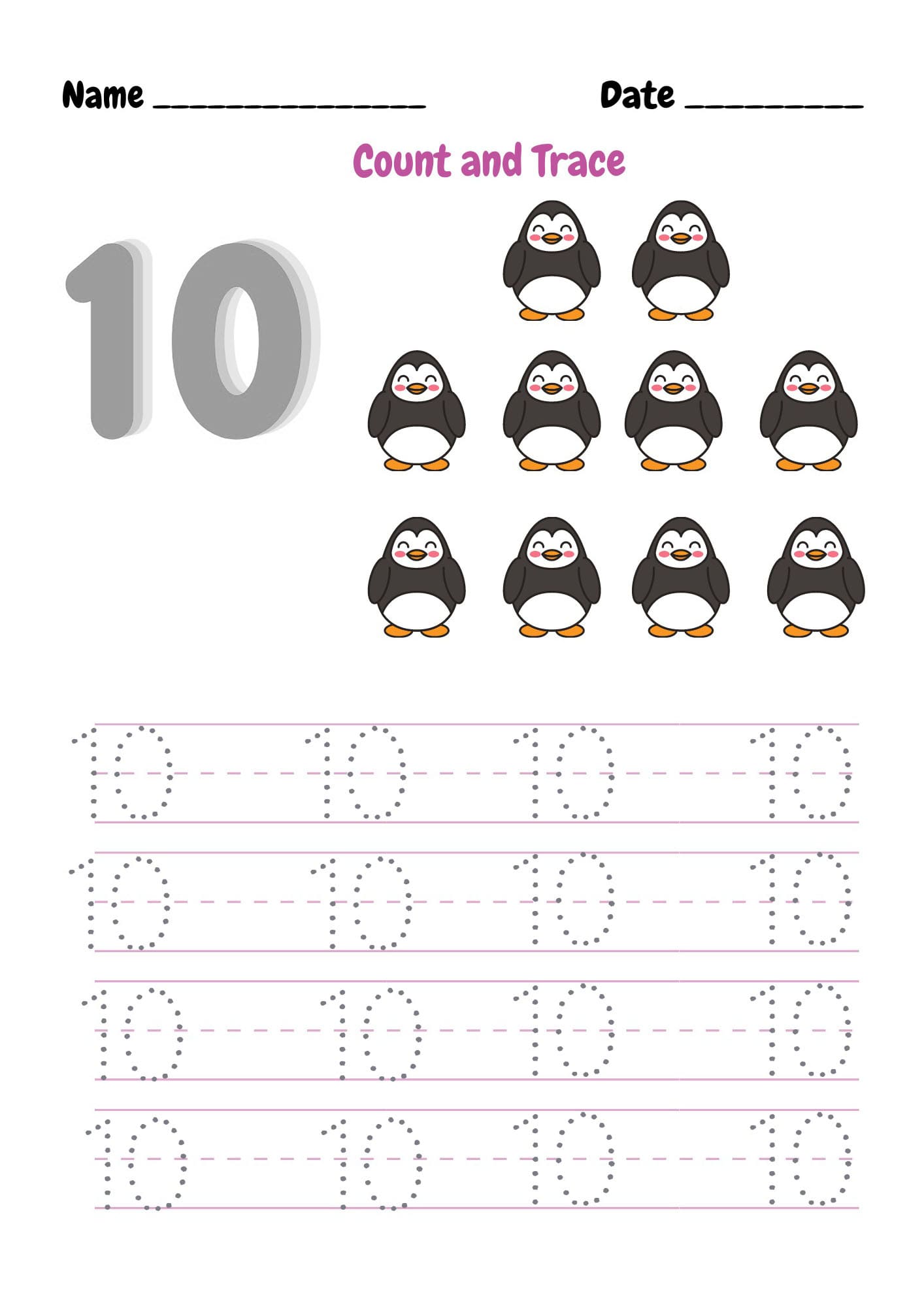 Printable Number 10 Count And Trace