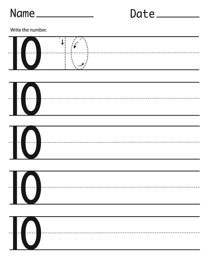 Printable Number 10 Tracing Activity