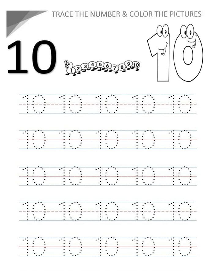 Printable Number 10 Tracing Coloring