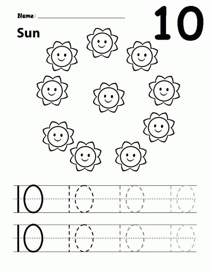 Printable Number 10 Tracing Example