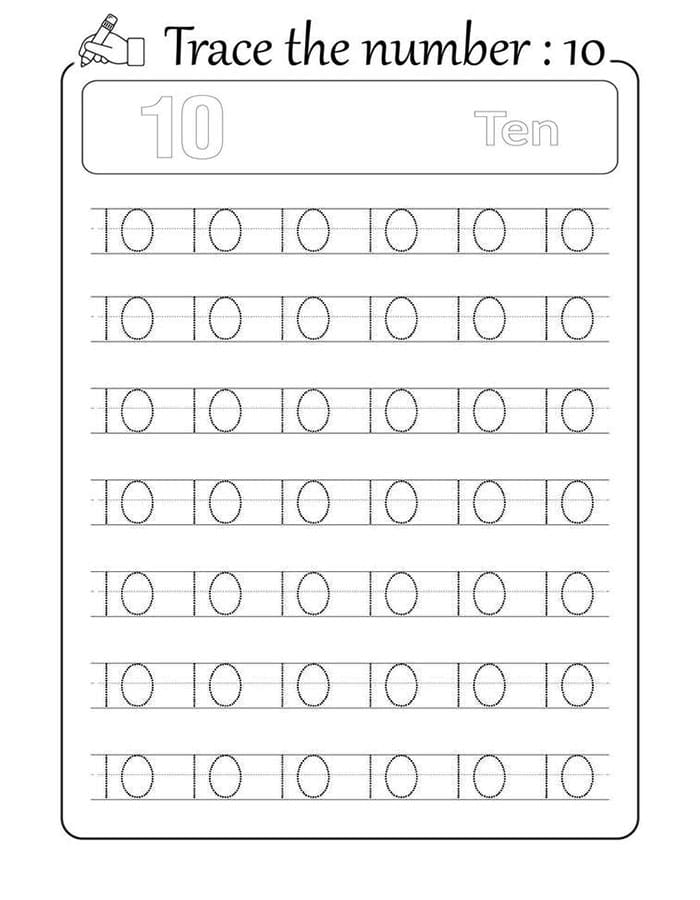 Printable Number 10 Tracing For Kids