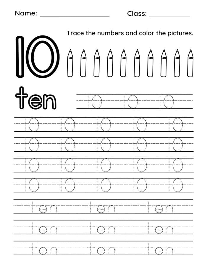 Printable Number 10 Tracing Math
