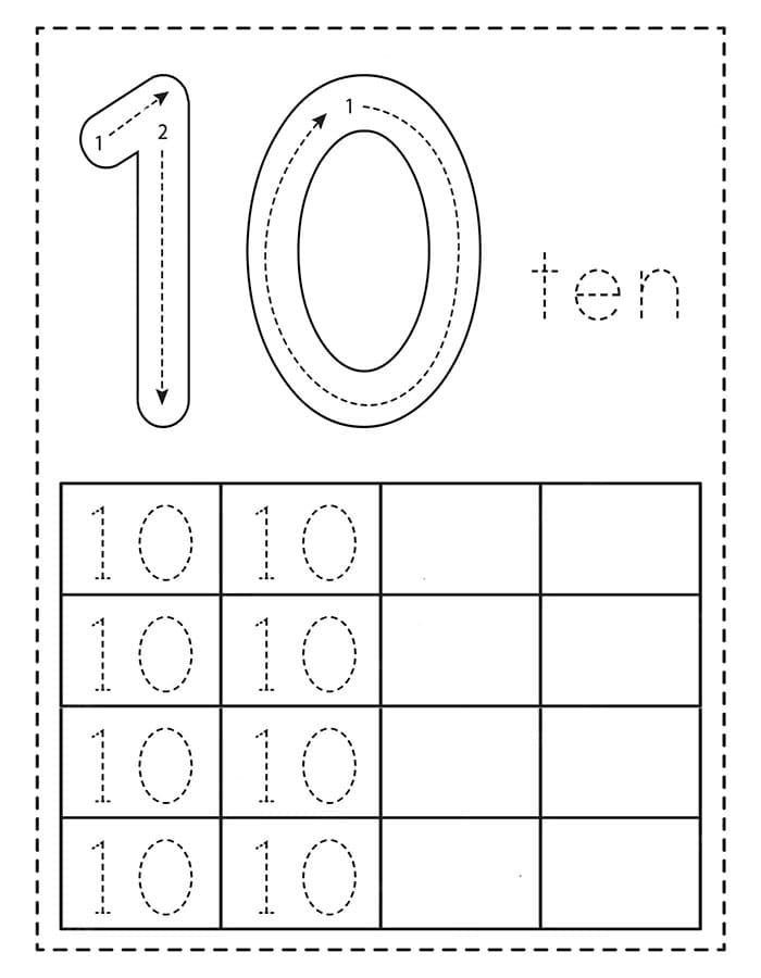 Printable Number 10 Tracing Preschool