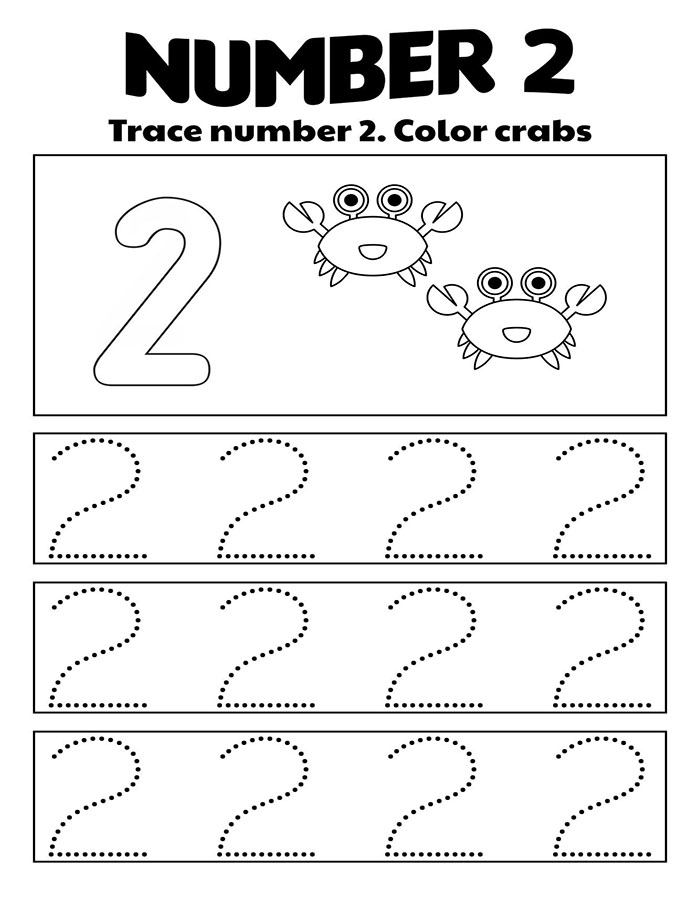 Printable Number 2 Tracing Color
