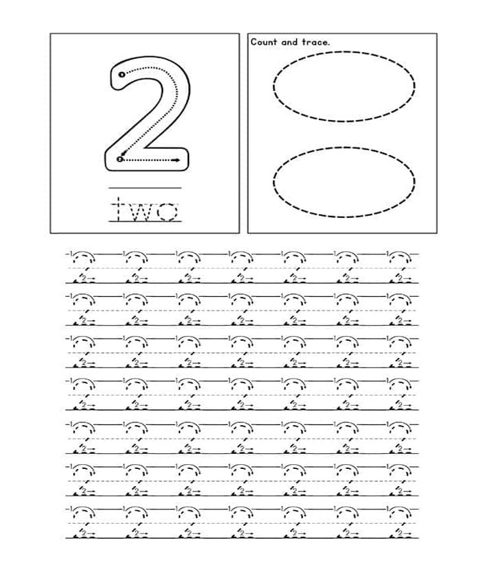 Printable Number 2 Tracing Page