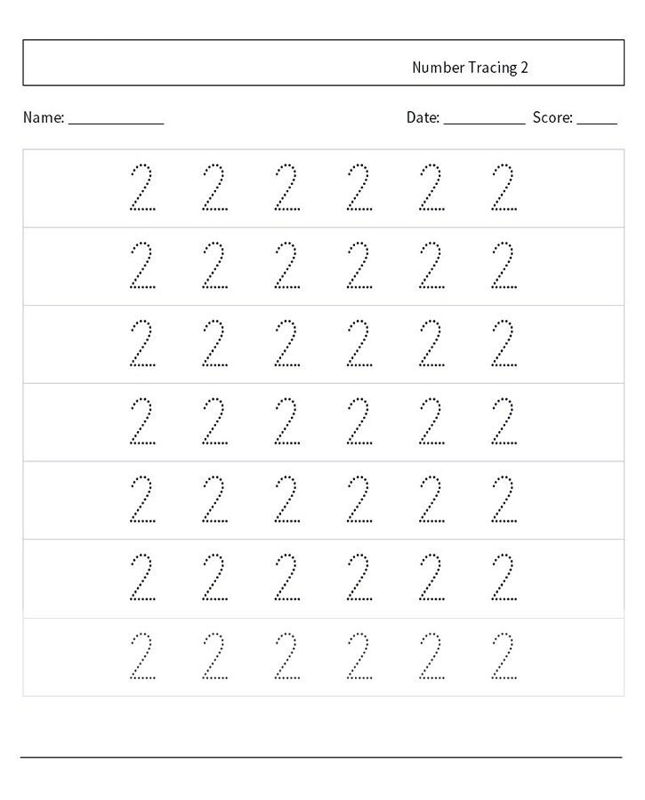 Printable Number 2 Tracing Sheets