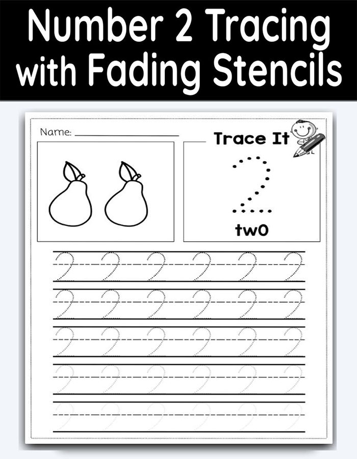 Printable Number 2 Tracing With Fading Stencils
