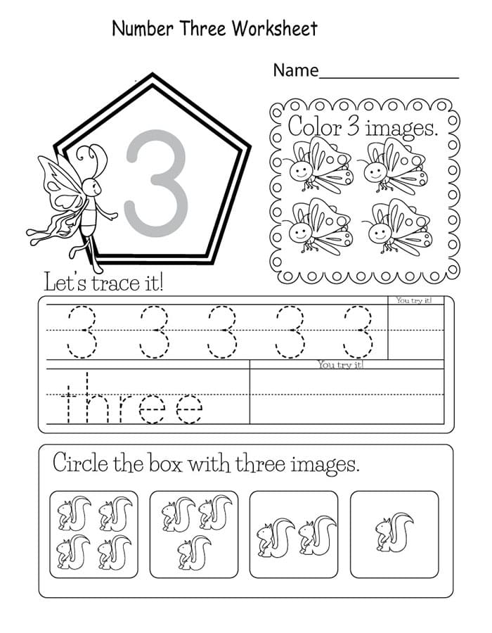 Printable Number 3 Tracing Activity