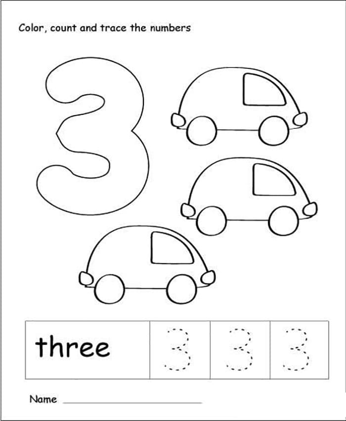 Printable Number 3 Tracing And Color
