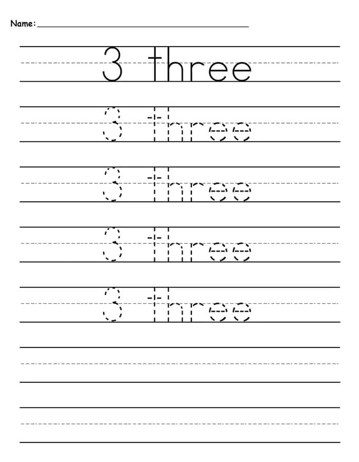 Printable Number 3 Tracing Example