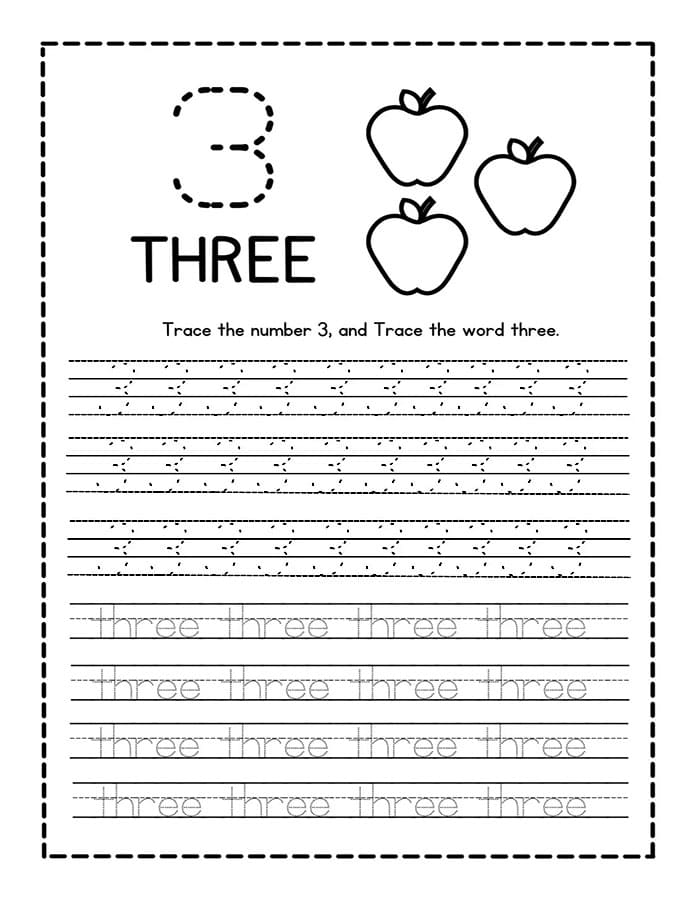 Printable Number 3 Tracing Page