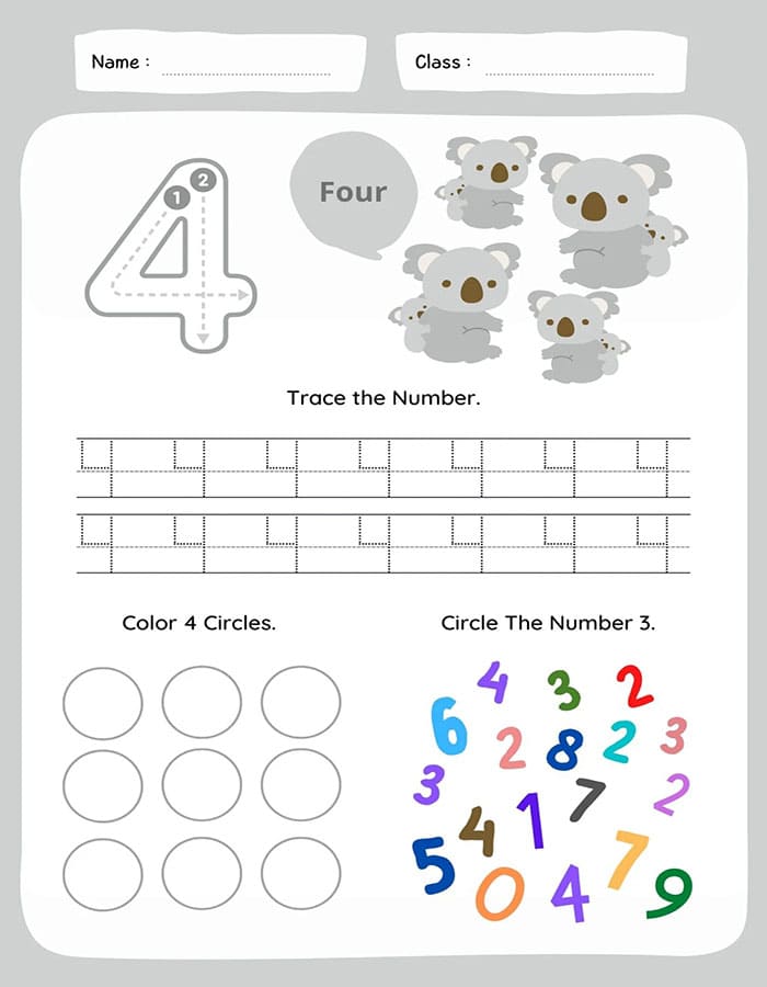 Printable Number 4 Tracing Activity