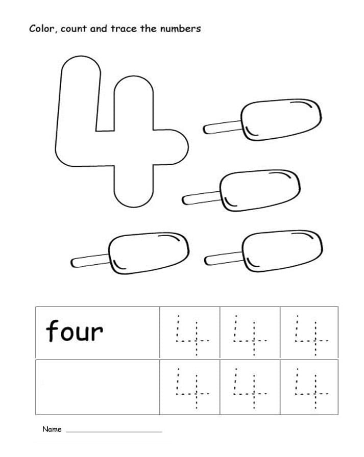 Printable Number 4 Tracing Counting