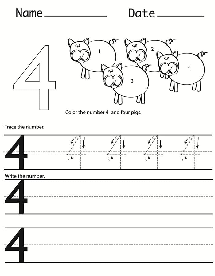 Printable Number 4 Tracing Easy