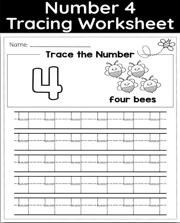 Printable Number 4 Tracing Practice