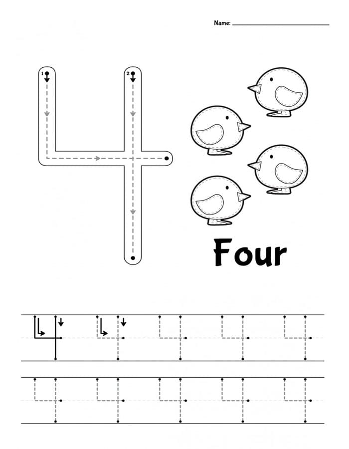 Printable Number 4 Tracing Sheets