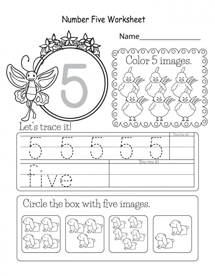 Printable Number 5 Tracing Activity
