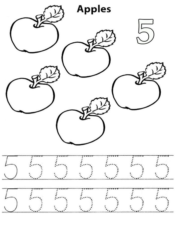 Printable Number 5 Tracing Example
