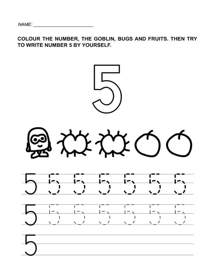 Printable Number 5 Tracing For Children