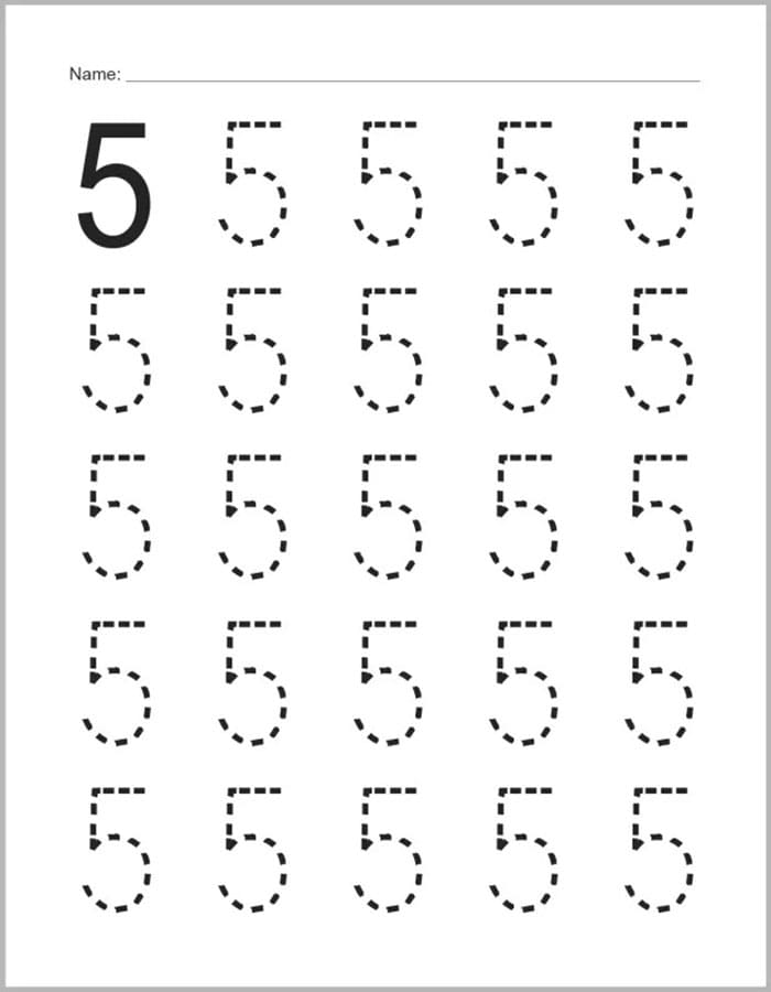 Printable Number 5 Tracing Practice
