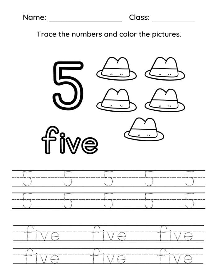 Printable Number 5 Tracing Preschool