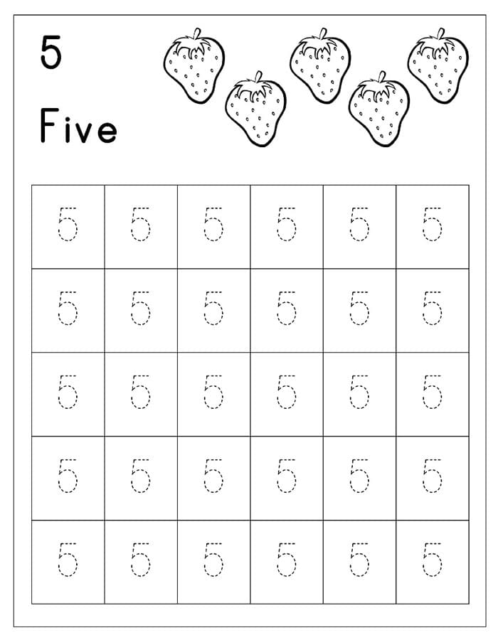 Printable Number 5 Tracing Sheets