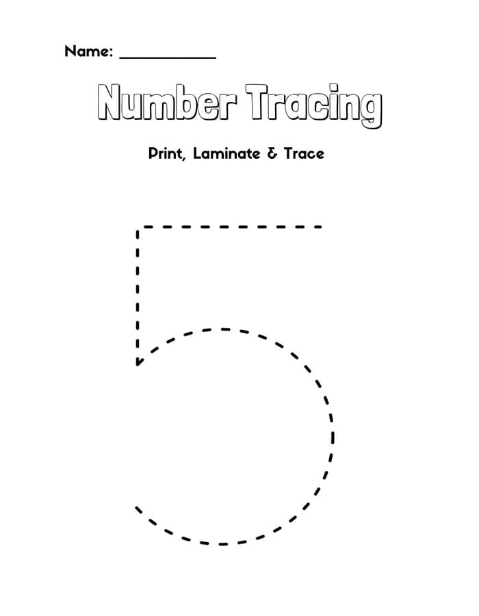Printable Number 5 Tracing