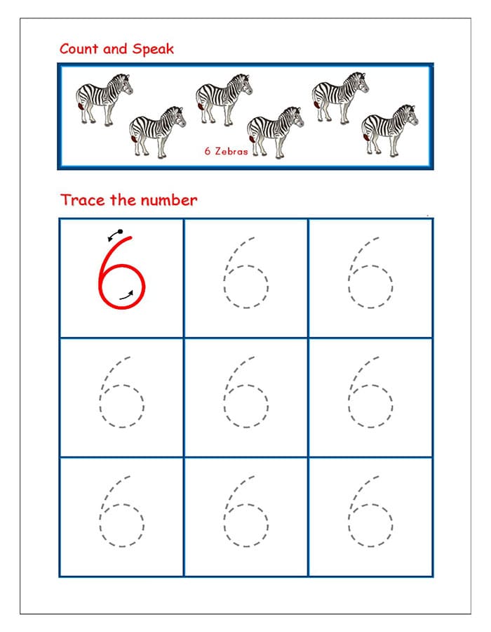 Printable Number 6 Trace And Count