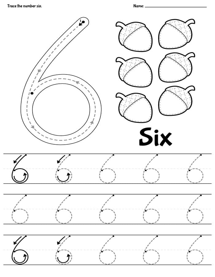 Printable Number 6 Tracing Example