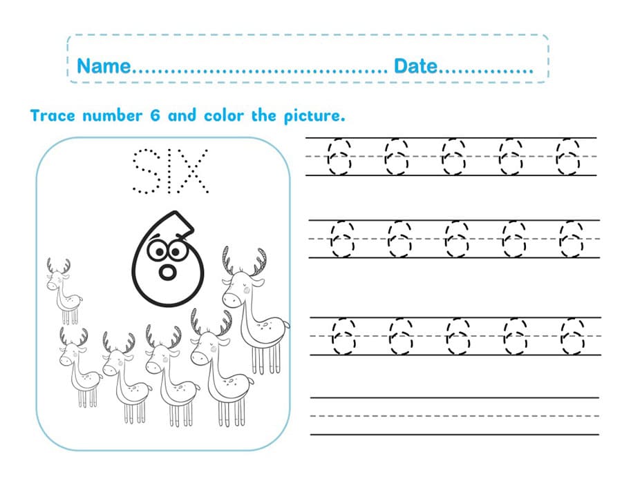 Printable Number 6 Tracing For Kids