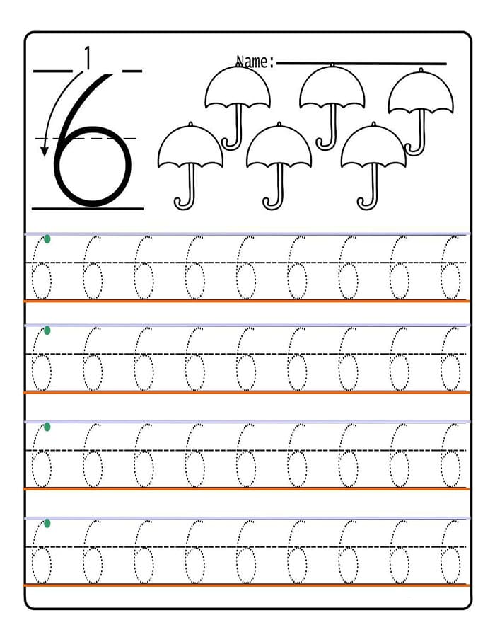 Printable Number 6 Tracing Worksheets