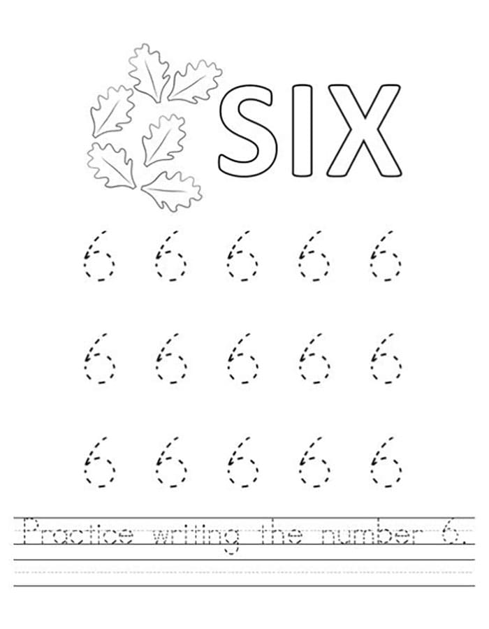 Printable Number 6 Tracing Writing