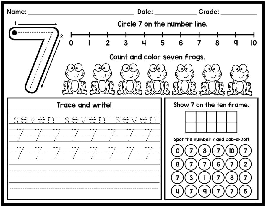 Printable Number 7 Tracing Example