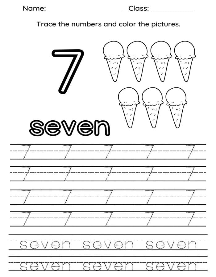 Printable Number 7 Tracing Learning