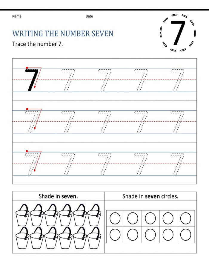 Printable Number 7 Tracing Math