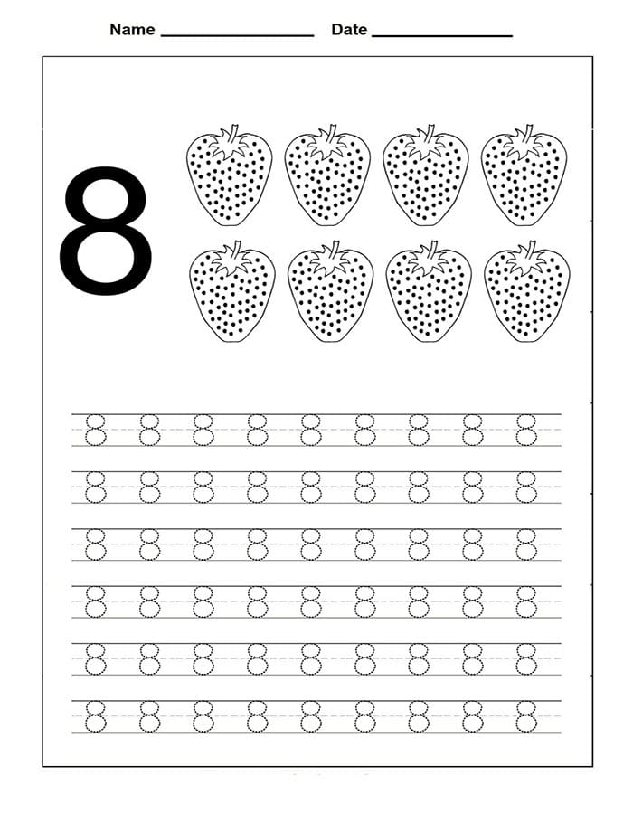 Printable Number 8 Tracing Worksheet For Children