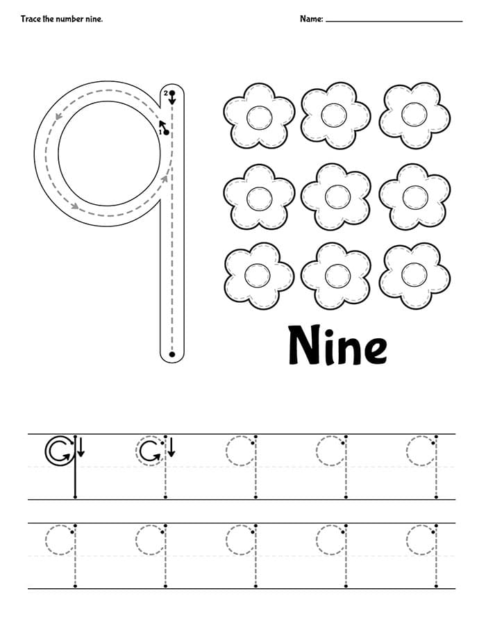 Printable Number 9 Tracing Activity