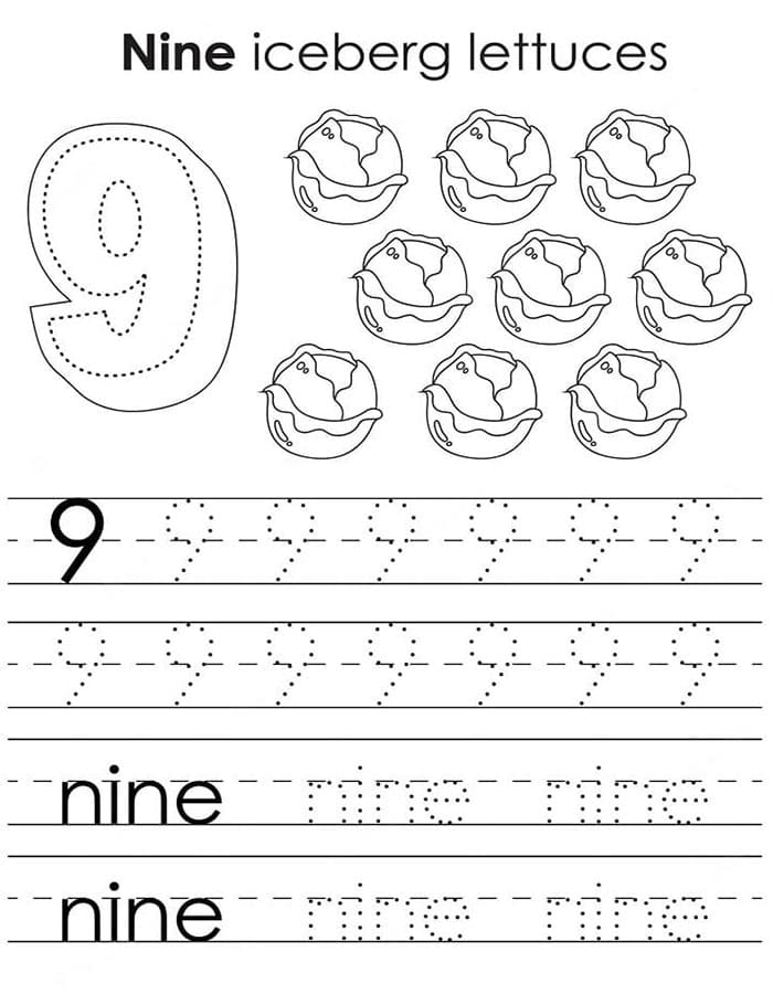 Printable Number 9 Tracing Coloring