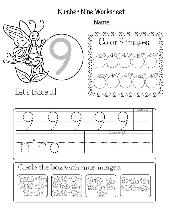 Printable Number 9 Tracing For Kids