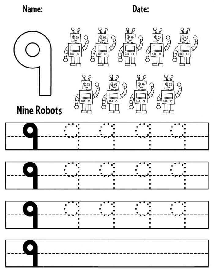 Printable Number 9 Tracing Preschool