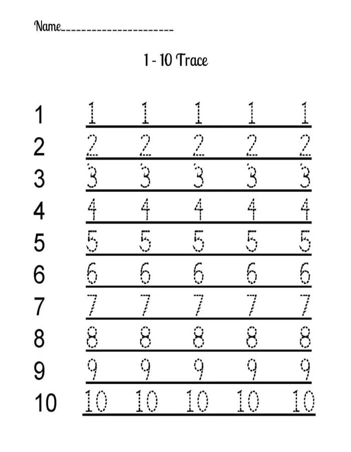 Printable Numbers 1-10 Trace